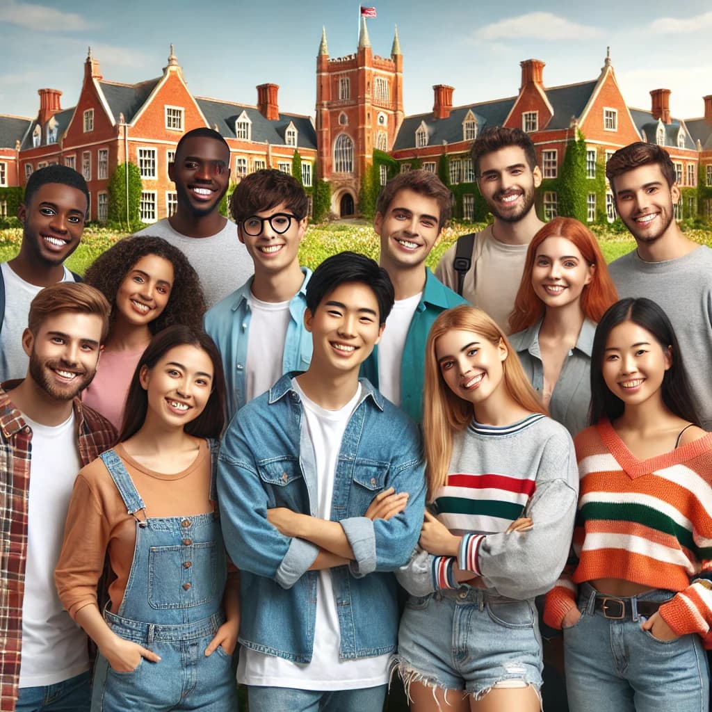 Diverse group of international students at a university